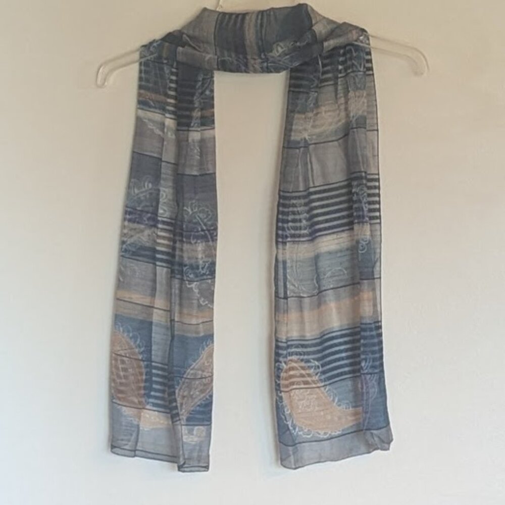 Blue & Grey Paisley Striped Scarf | 15" x 60" - Picture 2 of 5